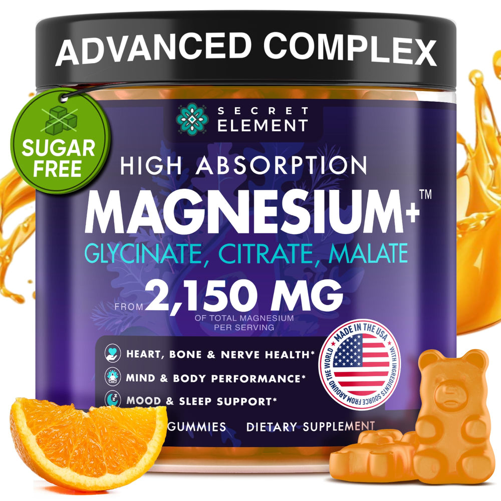 Secret Element frasco frontal mostrando 60 gomitas y etiqueta clara