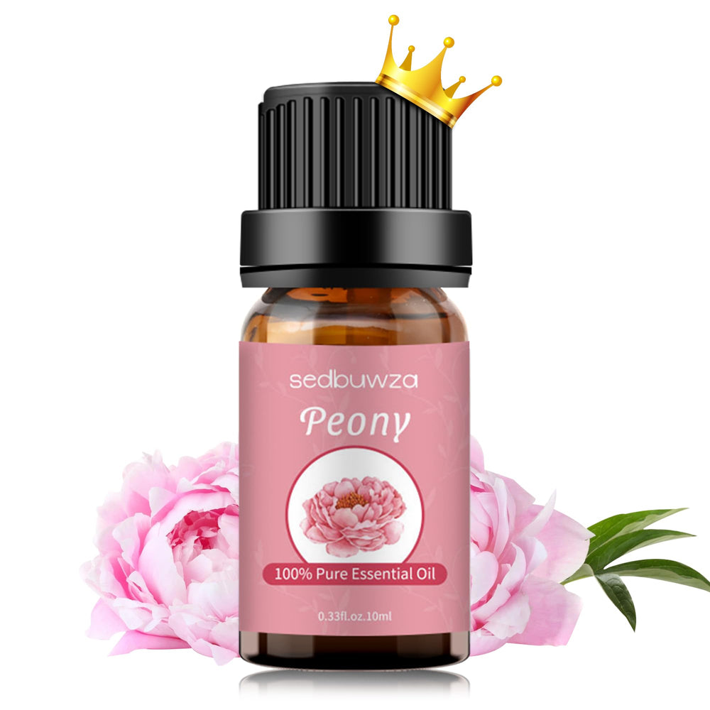 Sedbuwza Peonia: aceite esencial en botella ámbar para uso seguro y puro.