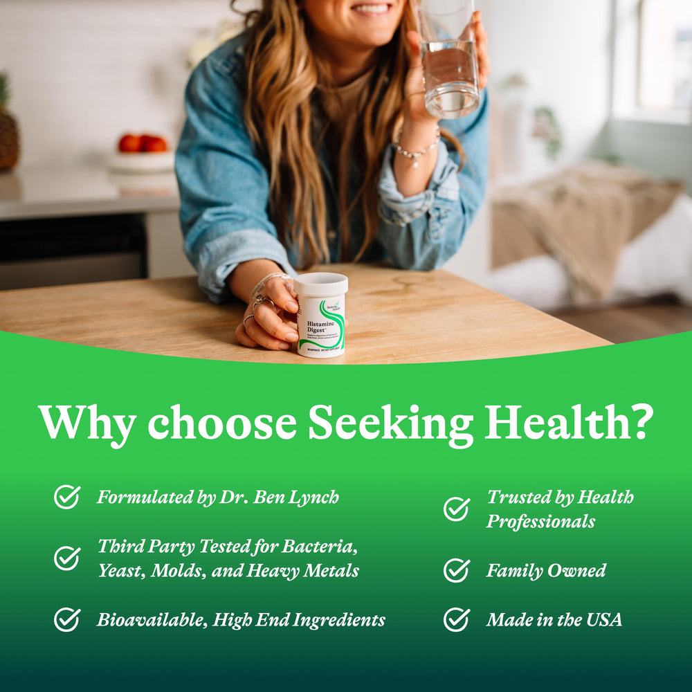 Seeking Health envase lateral con fecha y número de lote claro