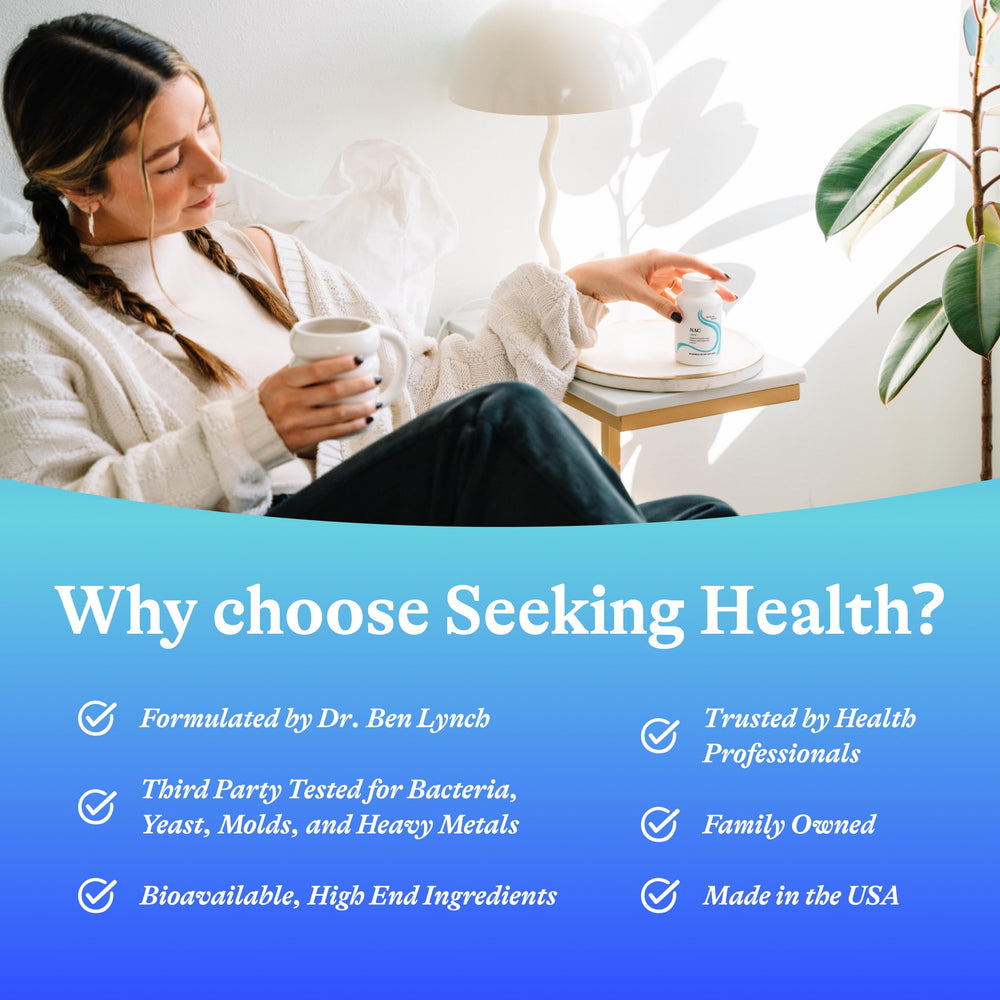 Seeking Health etiqueta con lista de ingredientes y ausencia de alérgenos