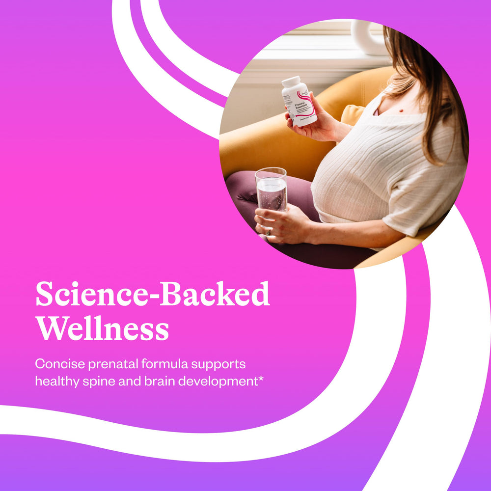 Seeking Health Prenatal Essentials etiqueta legible con información útil