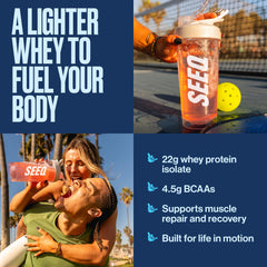 SEEQ primer plano del polvo clear whey con aspecto fino y solubilidad