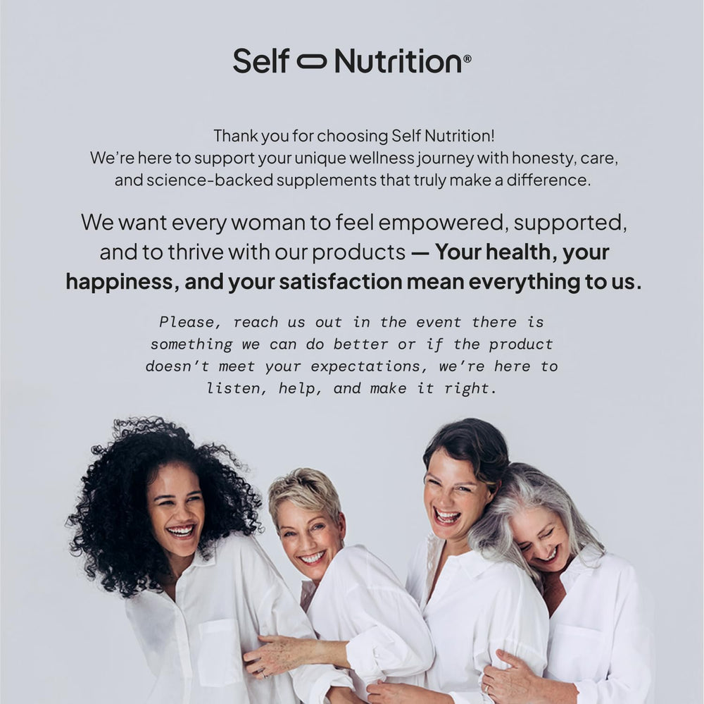 Self Nutrition frasco abierto con cápsulas para mostrar cantidad y formato