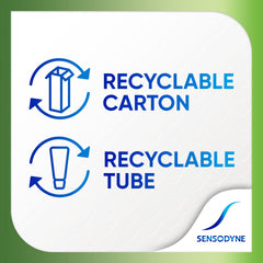 Sensodyne detalle de etiqueta que resalta fórmula libre de SLS