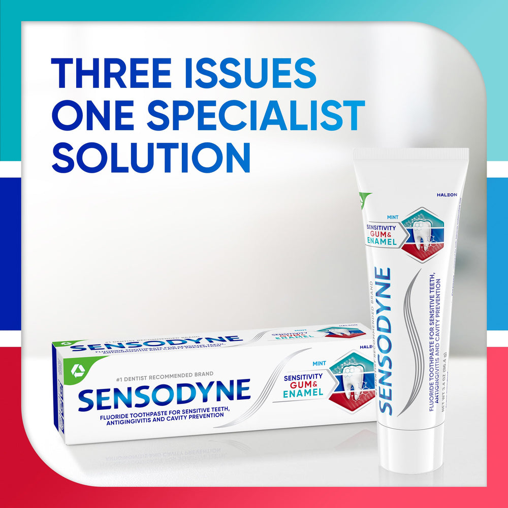 Sensodyne etiqueta con ingredientes activos y beneficio de protección