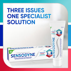 Sensodyne etiqueta con ingredientes activos y beneficio de protección