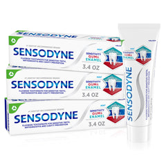 Sensodyne envase frontal con tres tubos para alivio de sensibilidad