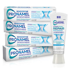 SENSODYNE PRONAMEL frente del pack cuatro tubos, suministro prolongado