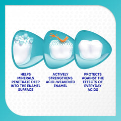 Textura de la pasta Sensodyne Pronamel sobre fondo blanco, baja abrasividad visible
