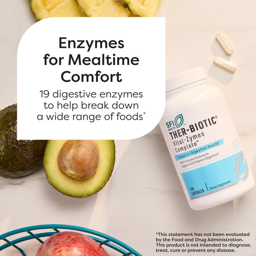 cápsula de Vital-Zymes vista cercana para mostrar textura y fácil ingestión SFI Health