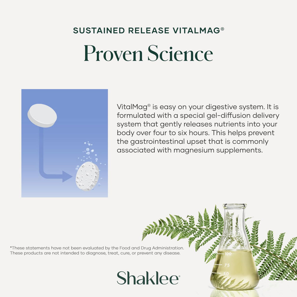 Shaklee VitalMag comparación de tamaño con una moneda para valorar la dimensión real