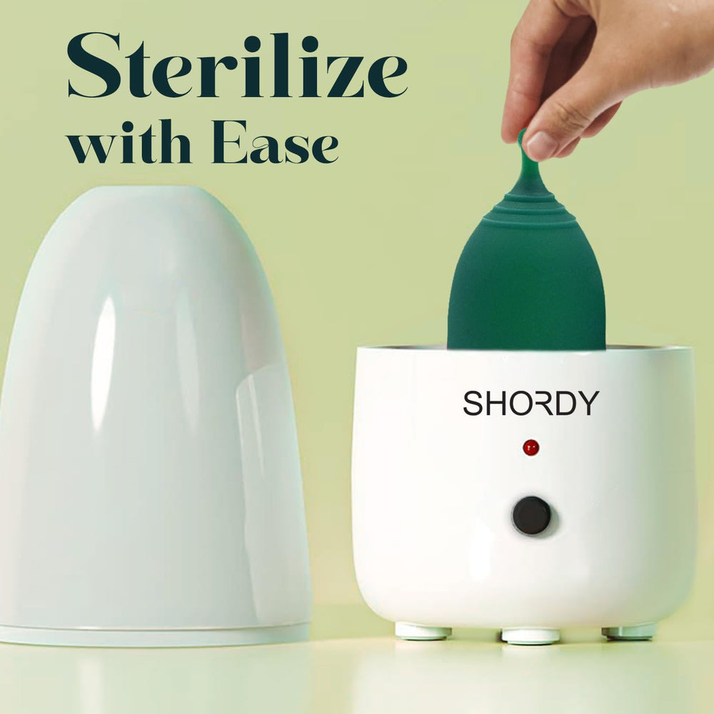 SHORDY esterilizador eléctrico en uso liberando vapor, limpieza rápida