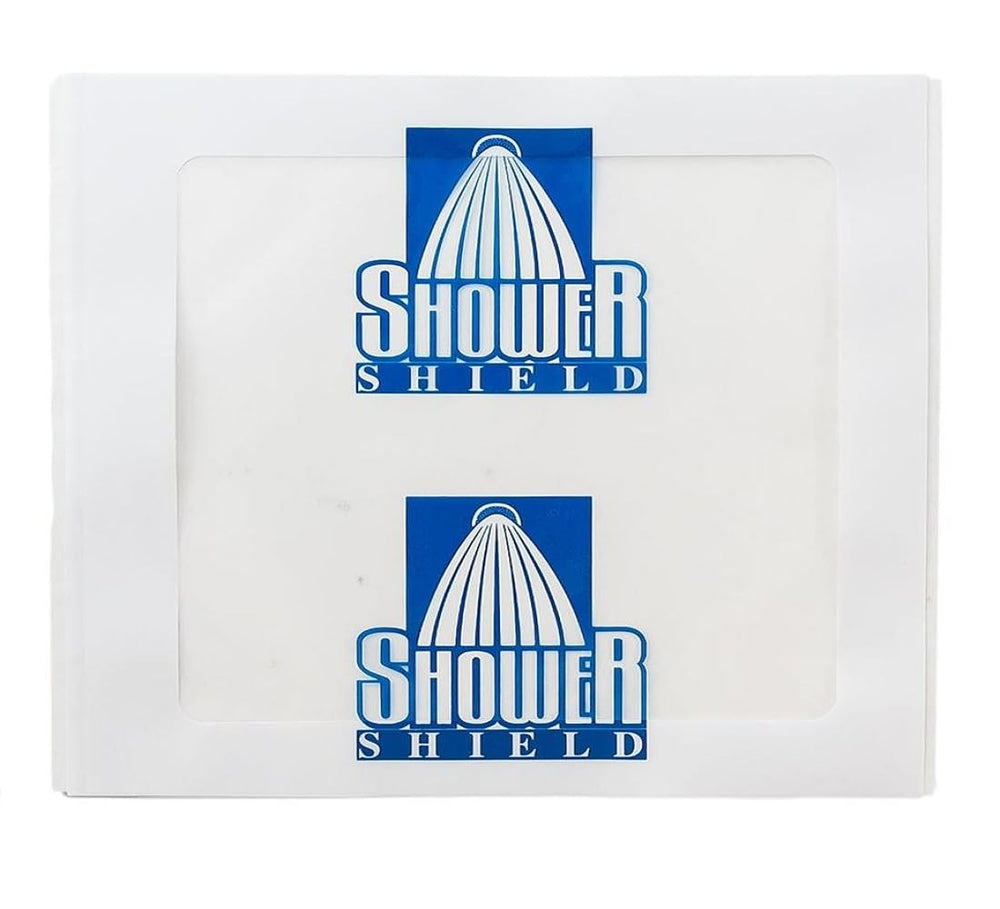 Shower Shield frente del empaque mostrando formato práctico
