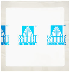 Shower Shield empaque frontal mostrando tamaño 9x9 y beneficio impermeable