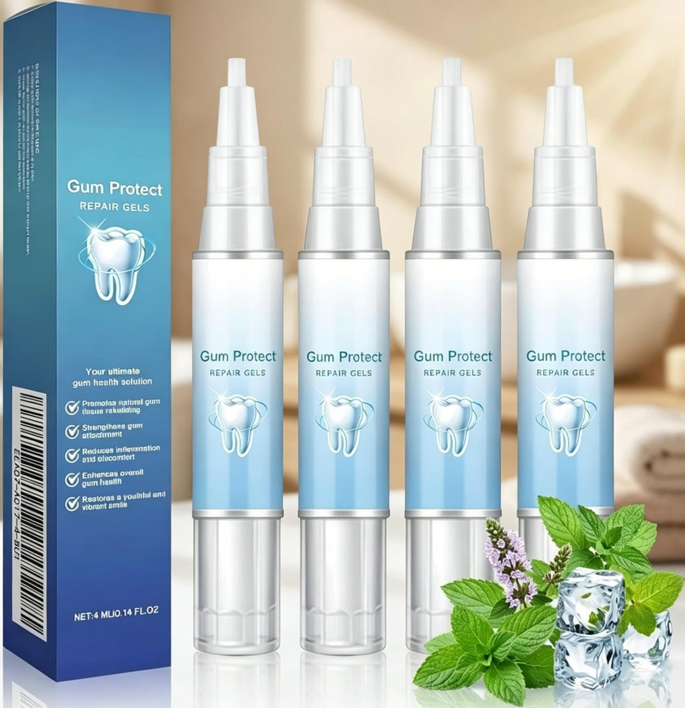 ShuSinki frente del envase mostrando gel reparador para encías, cuidado preciso