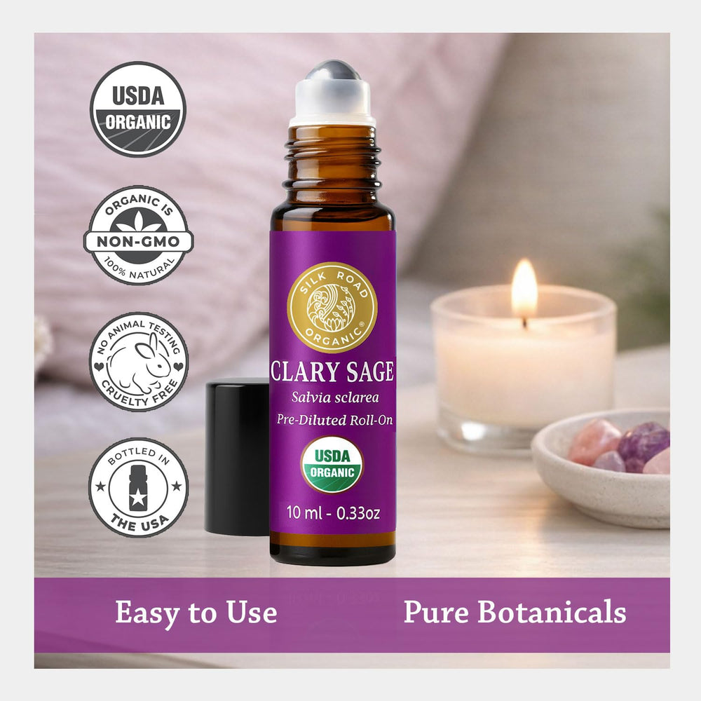 Comparación de tamaño del roll-on Silk Road Organic junto a un bolígrafo para referencia