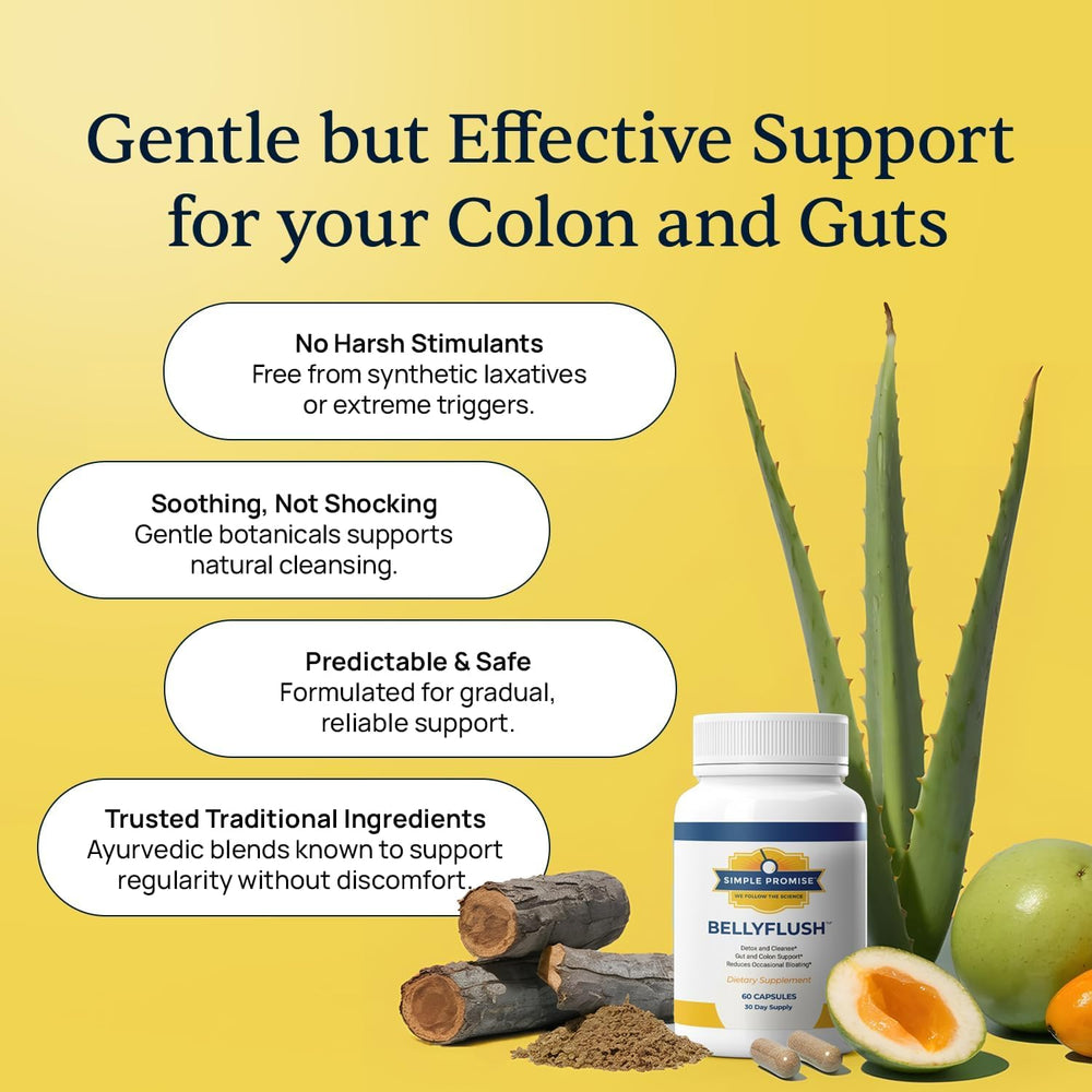 Etiqueta del envase BellyFlush Simple Promise con información de ingredientes