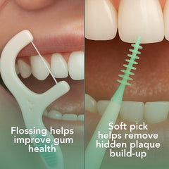 SimplyPick primer plano del hilo dental resistente para eliminar placa eficazmente