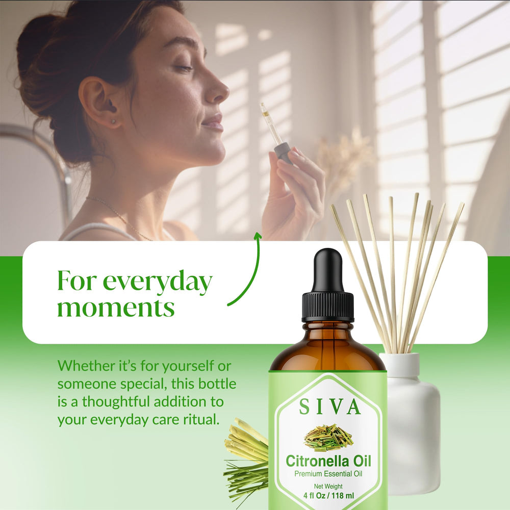 SIVA ORGANICS comparación de tamaño 118 ml junto a objetos cotidianos, volumen útil