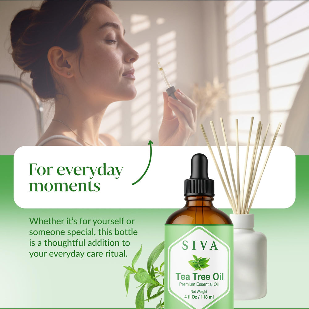 Siva Tea Tree junto a una regla para ver escala de 118 ml, tamaño práctico