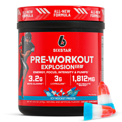Six Star frasco frontal Icy Rocket Freeze mostrando etiqueta y beneficio energético