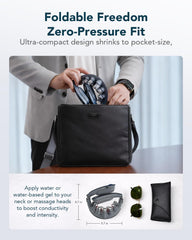 Persona usando SKG G7 Pro Fold en oficina para reducir tensión cervical