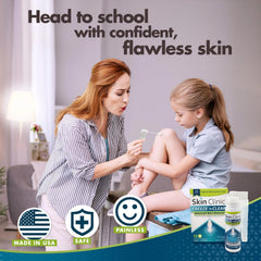 Skin Clinic FREEZE 'n CLEAR aplicador en uso sobre pie con verruga, tratamiento dirigido en casa