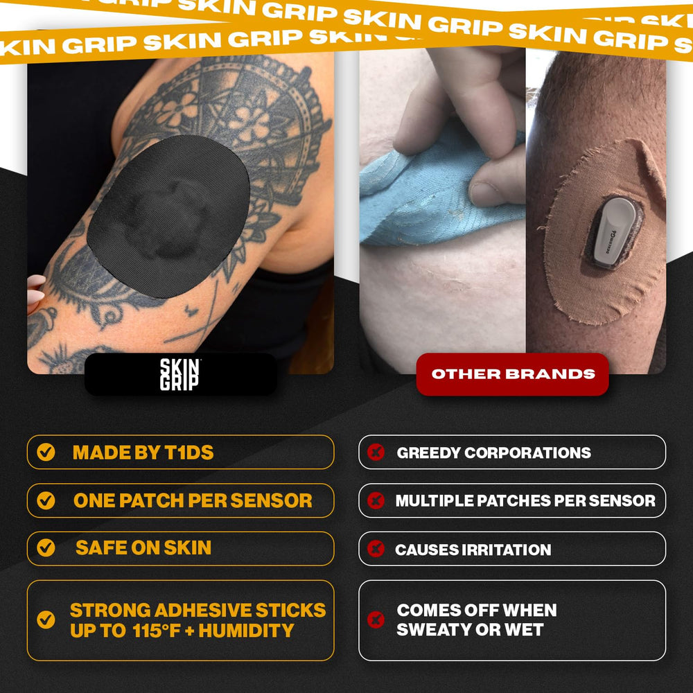 Skin Grip etiqueta con materiales hipoalergénicos y texto claro