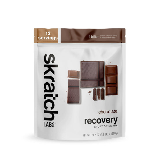 Skratch Labs frente del envase chocolate, claridad de ingredientes y uso