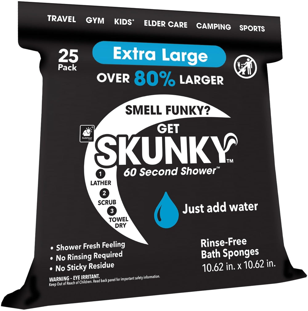 Skunky esponja XL frente del empaque mostrando cantidad y tamaño, práctica para viaje