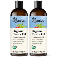Sky Organics vista frontal del pack de 2 botellas, presentación y volumen práctico