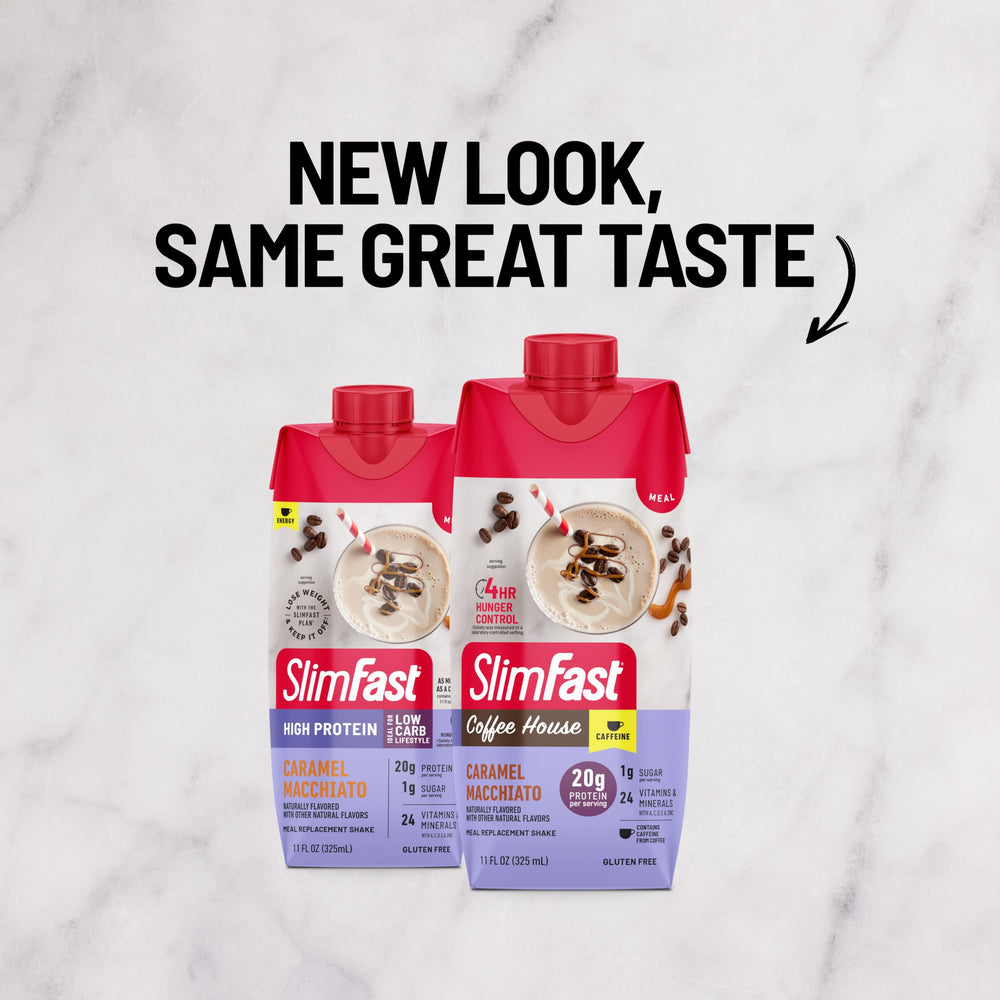 SlimFast textura cremosa del batido vertida, destacando consistencia y apetito saciante
