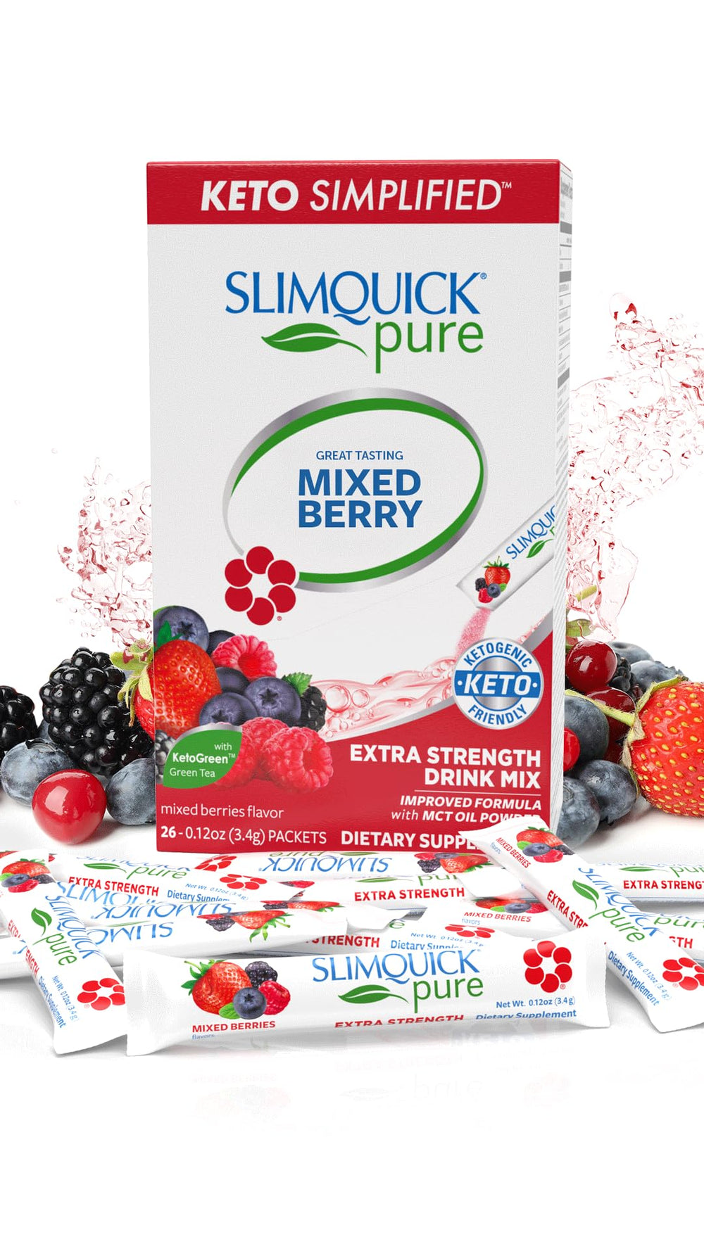 SlimQuick frente del empaque mostrando diseño y cantidad de 26 sobres, información clara