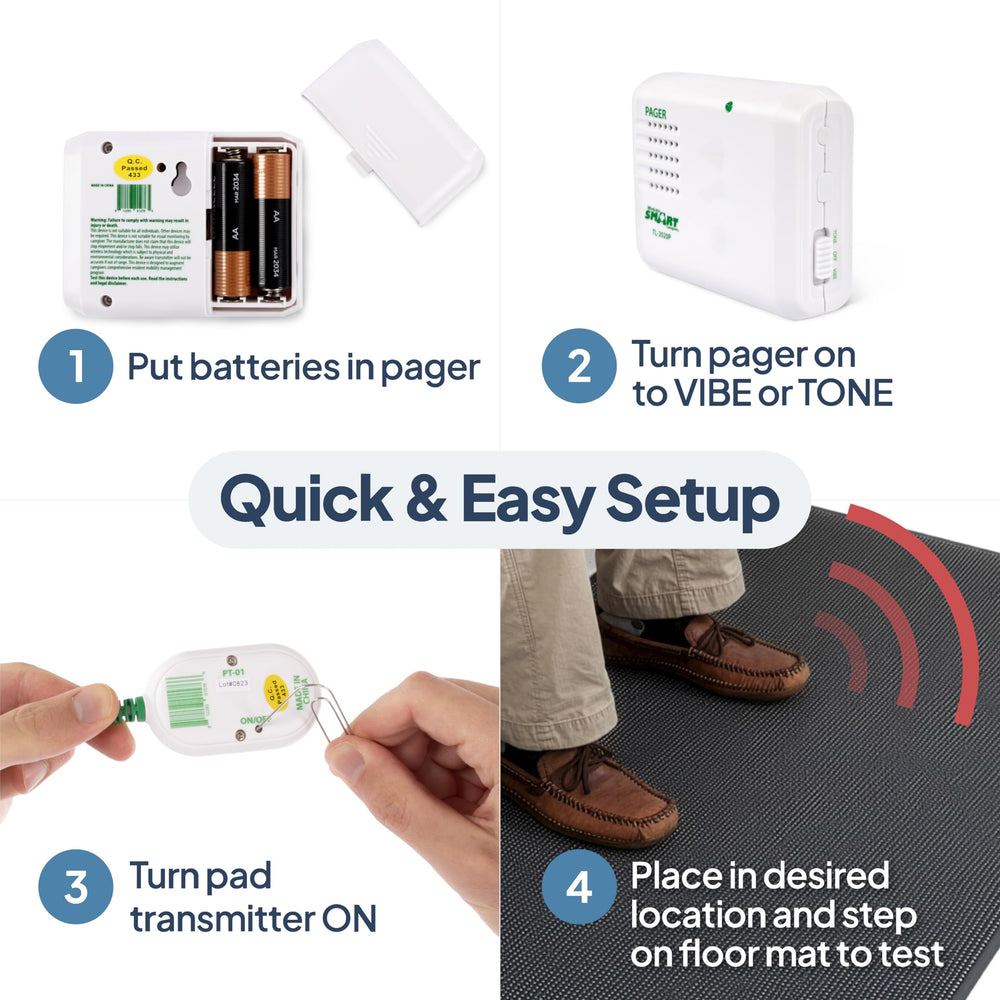 Smart Caregiver pager sostenido en mano muestra portabilidad y comodidad