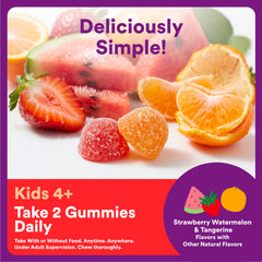 Gomitas SmartyPants junto a frutas que sugieren sabor natural y aceptación