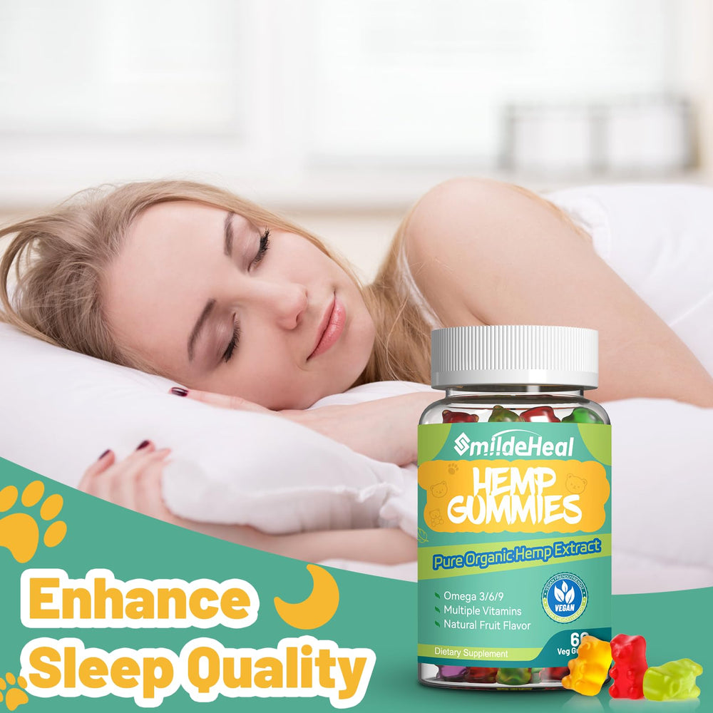 SmildeHeal gomitas de cáñamo, enriquecidas con omega y vitaminas clave.