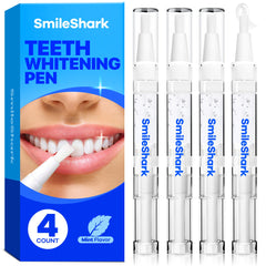 SmileShark frente del empaque mostrando los cuatro bolígrafos y beneficio de portabilidad