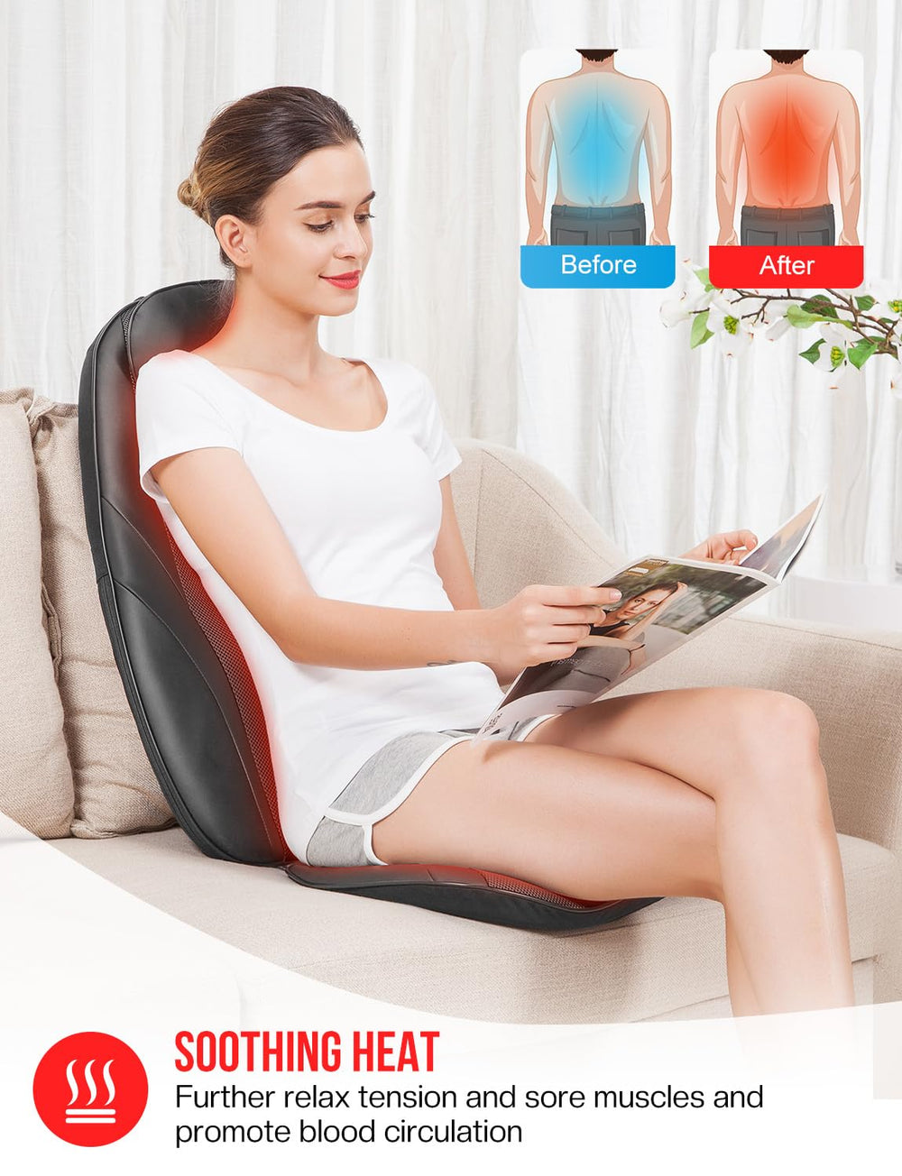Snailax asiento con vibración en uso ofreciendo masaje relajante para glúteos