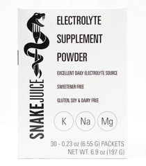 SNAKE Juice frente del paquete mostrando 30 stick packs y beneficios claros