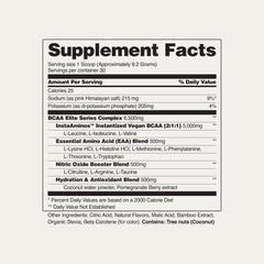Etiqueta nutricional Snap Supplements BCAA, información clara de ingredientes y dosis
