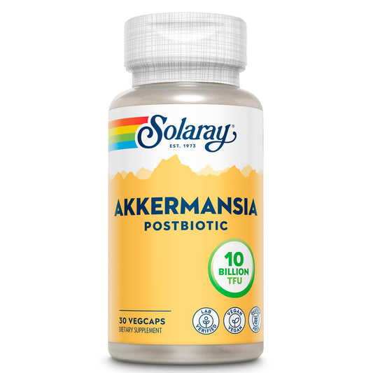 SOLARAY Akkermansia Postbiotic en envase compacto para uso diario