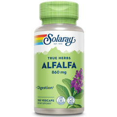 SOLARAY Alfalfa Hoja 860 mg, fuente de fibra y clorofila para apoyo nutricional.