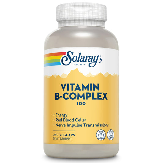 SOLARAY B-Complex en botella para energía diaria y vitalidad.