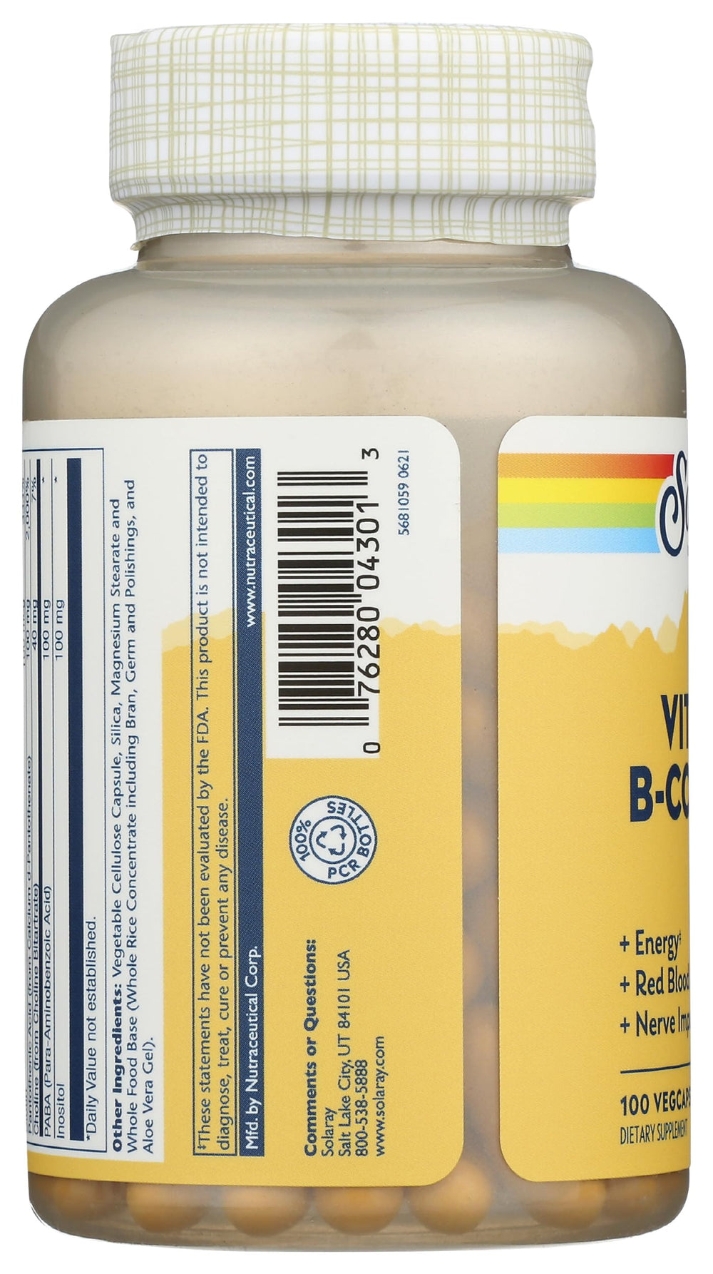 SOLARAY B-Complex cápsula detalle: recubrimiento suave para tragar con facilidad