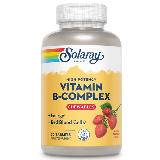 SOLARAY B-Complex gomitas fresa, sabor delicioso para energía diaria.