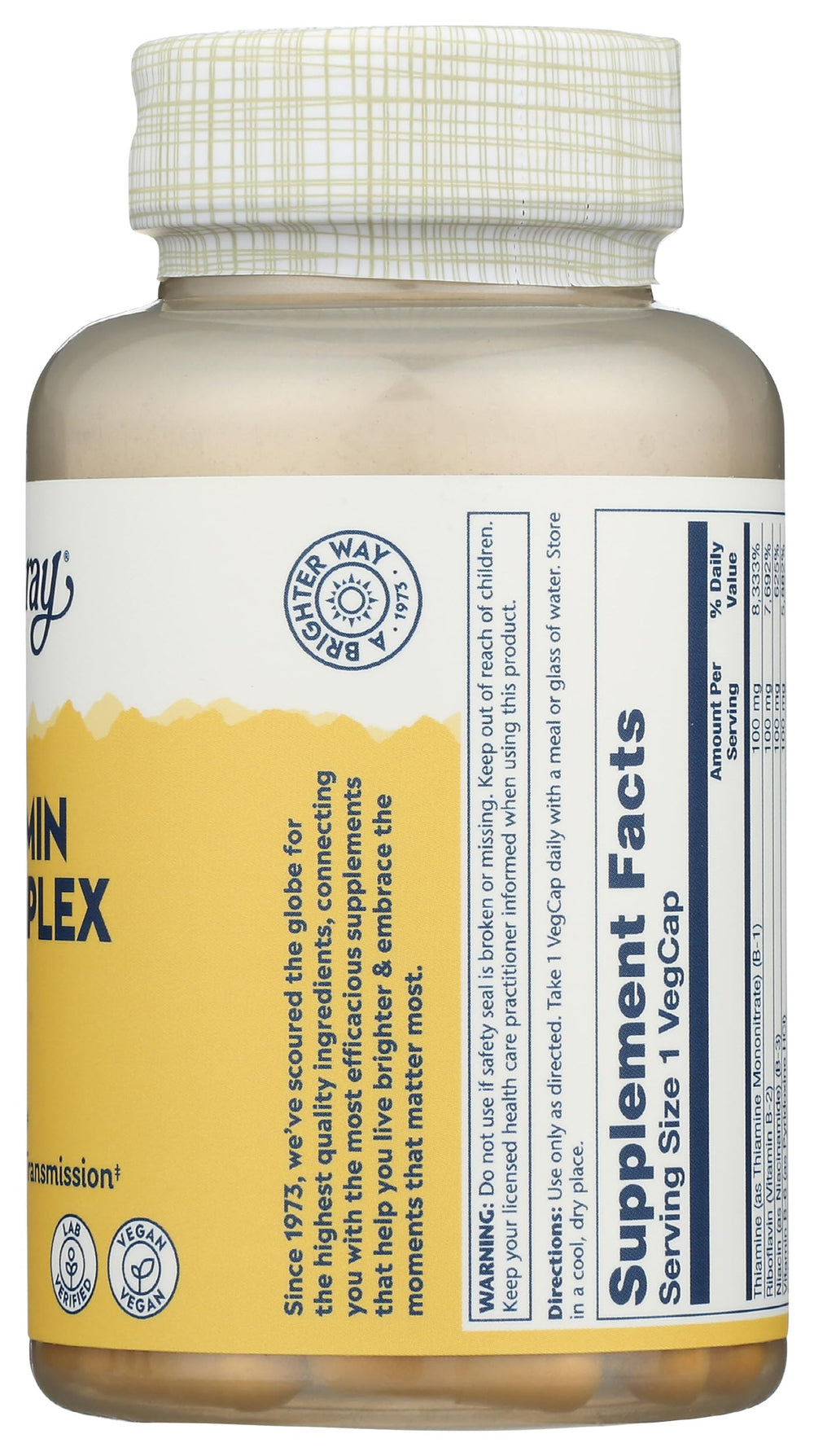 SOLARAY B-Complex ingredientes: mezcla de vitaminas B para apoyo general