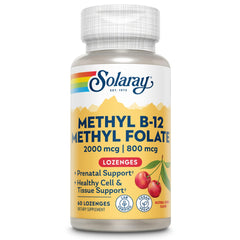 SOLARAY B-12 y Metil Folato, pastillas de disolución sublingual para uso diario.
