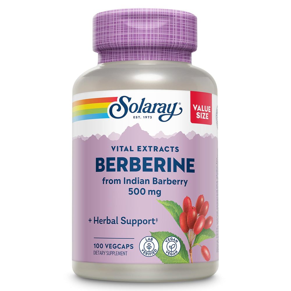 SOLARAY Berberina 500mg, botella frontal para un estilo de vida activo.