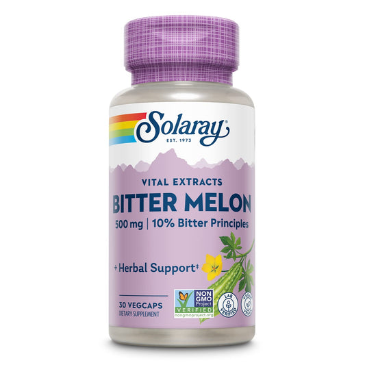 SOLARAY Bitter Melon Extract: botella de 30 cápsulas para apoyar hábitos saludables.