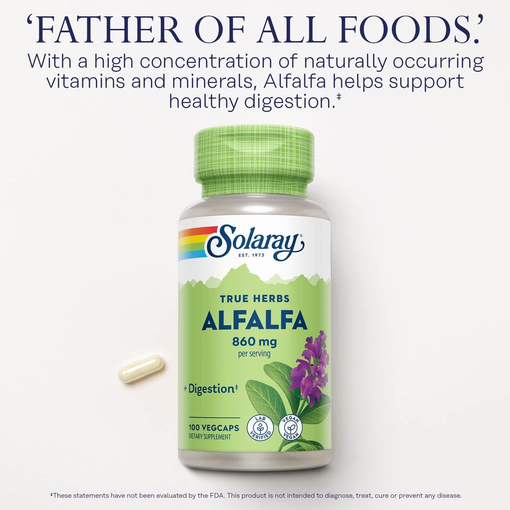 SOLARAY Botella de Alfalfa 860 mg, almacenamiento seguro y conveniente.